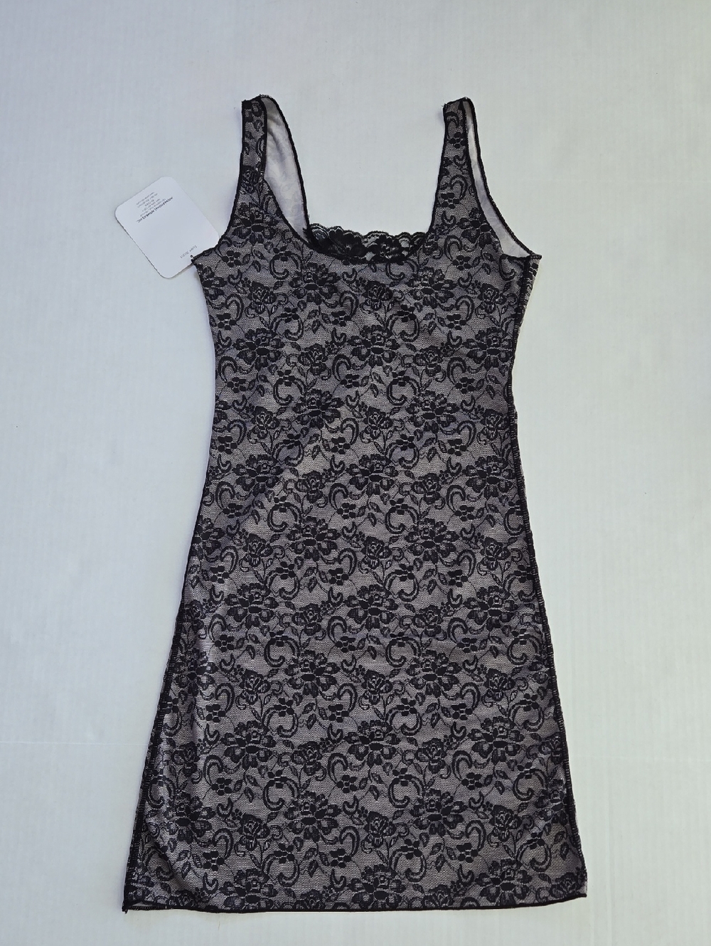 FIT Figure Improving Technology Lace Overlay Slip Dress Black Light Gray, NWT, M - Picture 5 of 8